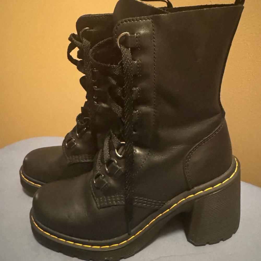 Dr. Martens Black Lace-Up Women's Boots with Yellow Stitching